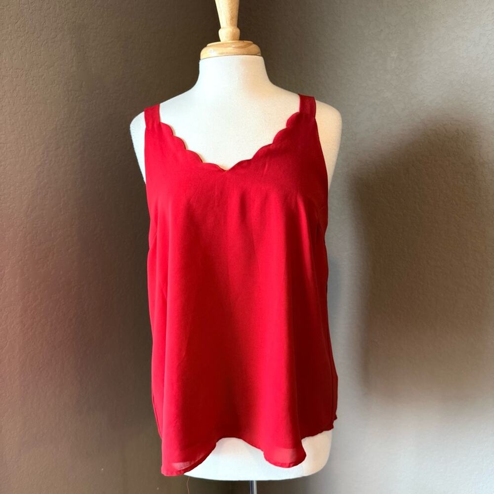 Doe & Rae Red Scallop Neck Strappy Back Camisole Tank Top Large